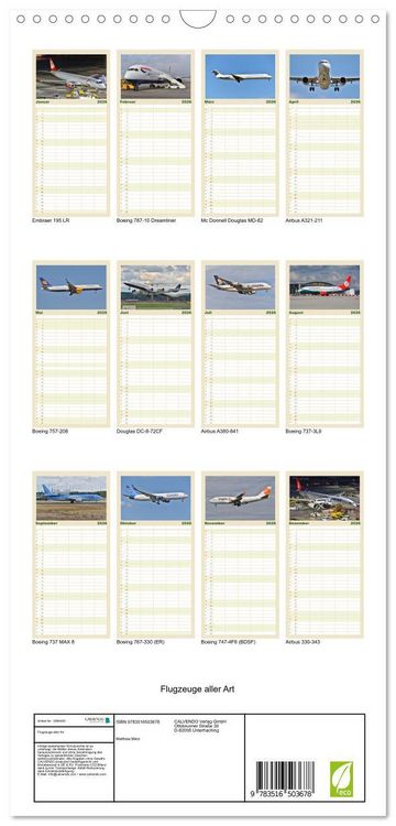 Produktbild: Familienplaner 2026 - Flugzeuge aller Art mit 5 Spalten (Wandkalender, 21 x 45 cm) CALVENDO