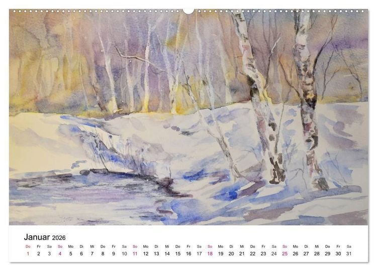 Produktbild: Mit Aquarellen durch das Jahr (hochwertiger Premium Wandkalender 2026 DIN A2 quer), Kunstdruck in Hochglanz