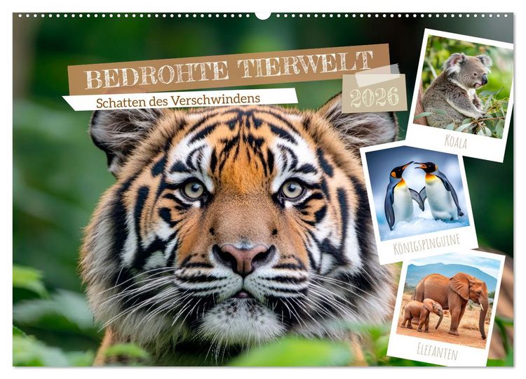 Produktbild: Bedrohte Tierwelt SCHATTEN DES VERSCHWINDENS (Wandkalender 2026 DIN A2 quer), CALVENDO Monatskalender