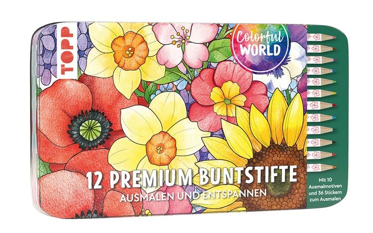 Produktbild: Colorful World Designdose mit 12 Buntstiften
