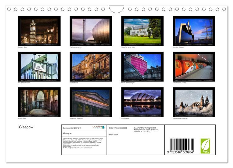 Produktbild: Glasgow (Wall Calendar 2026 DIN A4 landscape), CALVENDO 12 Month Wall Calendar
