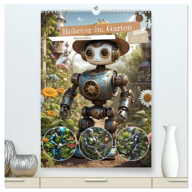 Produktbild: Roboter im Garten - Kleine Helfer (hochwertiger Premium Wandkalender 2026 DIN A2 hoch), Kunstdruck in Hochglanz