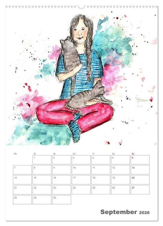 Produktbild: Meine zwei Samtpf&ouml;tchen und Ich - Bezaubernde Aquarelle einer gro&szlig;e Liebe (hochwertiger Premium Wandkalender 2026 DIN A2 hoch), Kunstdruck in Hochglanz
