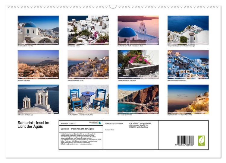 Produktbild: Santorini - Insel im Licht der &Auml;g&auml;is (hochwertiger Premium Wandkalender 2027 DIN A2 quer), Kunstdruck in Hochglanz