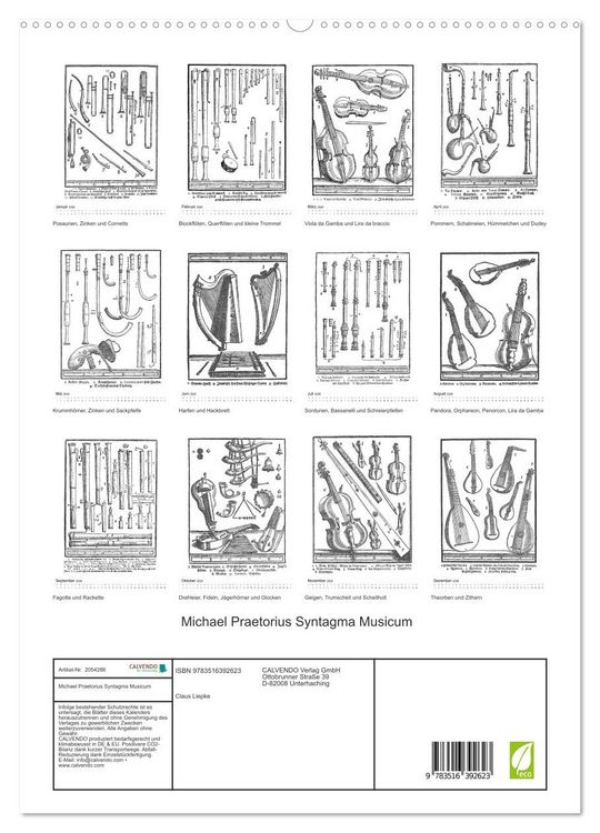 Produktbild: Michael Praetorius Syntagma Musicum (hochwertiger Premium Wandkalender 2026 DIN A2 hoch), Kunstdruck in Hochglanz