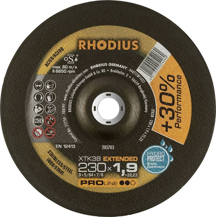Produktbild: Rhodius 205703 Trennscheibe gekr&ouml;pft 230mm 1 St. Edelstahl, Stahl