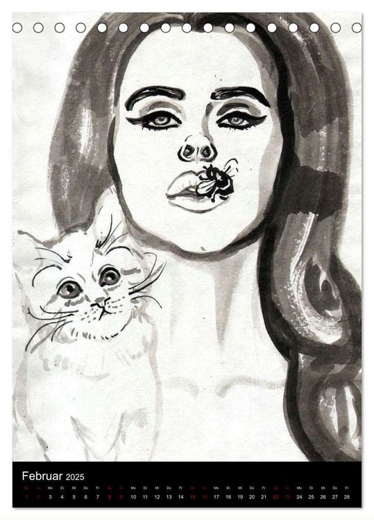 Produktbild: Kesse Mietzen - Burlesque cats II - mit flotten Linien gezeichnete Pin-up Katzen (Tischkalender 2025 DIN A5 hoch), CALVENDO Monatskalender