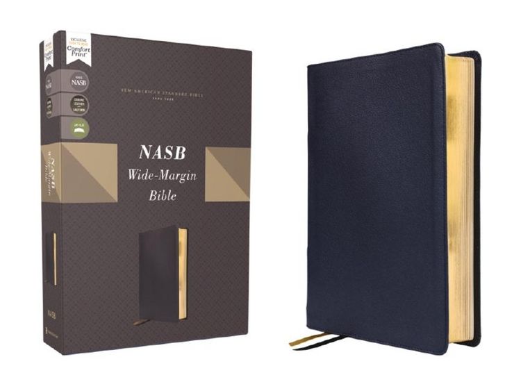 Produktbild: Nasb, Wide Margin Bible, Genuine Leather, Calfskin, Navy, Red Letter, 1995 Text, Comfort Print
