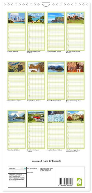 Produktbild: Familienplaner 2027 - Neuseeland - Land der Kontraste mit 5 Spalten (Wandkalender, 21 x 45 cm) CALVENDO