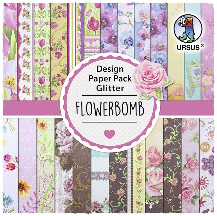 Produktbild: URSUS Spezialpapiere Design Paper Pack Glitter Flowerbomb, 30 Blatt