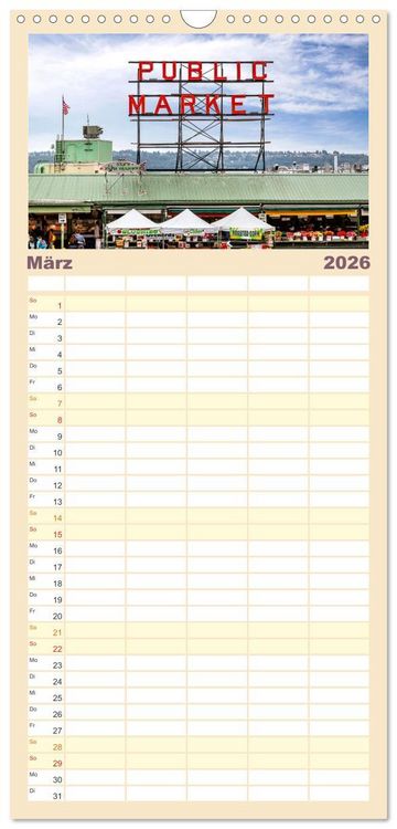 Produktbild: Familienplaner 2026 - SEATTLE Unvergessliche Tour durch die Stadt und das Umland mit 5 Spalten (Wandkalender, 21 x 45 cm) CALVENDO