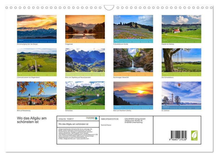 Produktbild: Wo das Allg&auml;u am sch&ouml;nsten ist (Wandkalender 2026 DIN A3 quer), CALVENDO Monatskalender