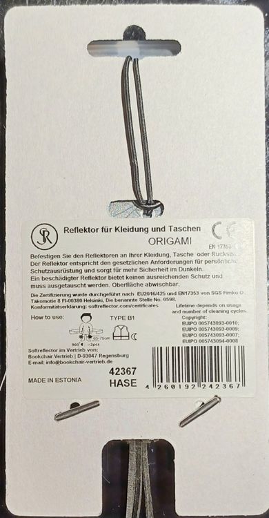 Produktbild: Softreflector ORIGAMI (Hase) Reflektor f&uuml;r Taschen und Kleidung