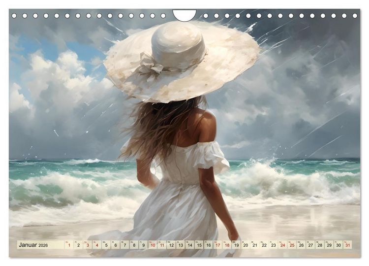 Produktbild: Strandzauber- Frauen in eleganten Kleidern (Wandkalender 2026 DIN A4 quer), CALVENDO Monatskalender