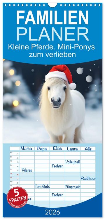 Produktbild: Familienplaner 2026 - Kleine Pferde. Mini-Ponys zum verlieben mit 5 Spalten (Wandkalender, 21 x 45 cm) CALVENDO