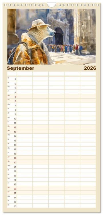 Produktbild: Familienplaner 2026 - Eisb&auml;r Eik auf Europareise mit 5 Spalten (Wandkalender, 21 x 45 cm) CALVENDO