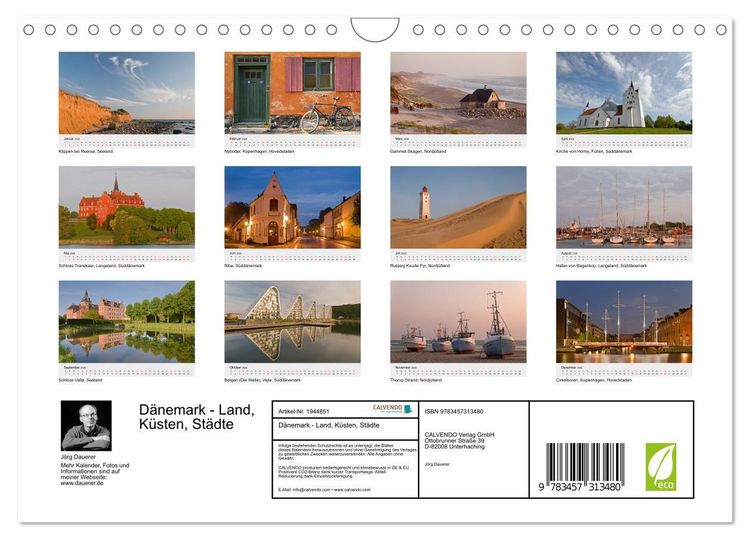 Produktbild: D&auml;nemark - Land, K&uuml;sten, St&auml;dte (Wandkalender 2026 DIN A4 quer), CALVENDO Monatskalender