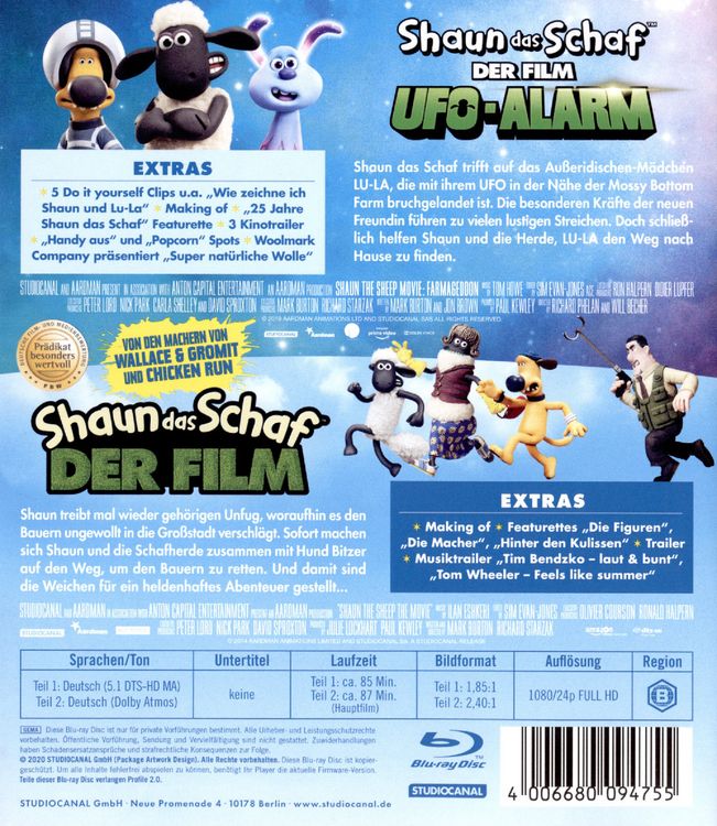Produktbild: Shaun das Schaf - Der Film: 1 & 2 [2 BRs]