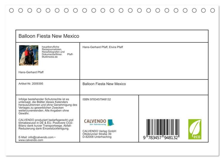 Produktbild: Balloon Fiesta New Mexico (Tischkalender 2026 DIN A5 quer), CALVENDO Monatskalender