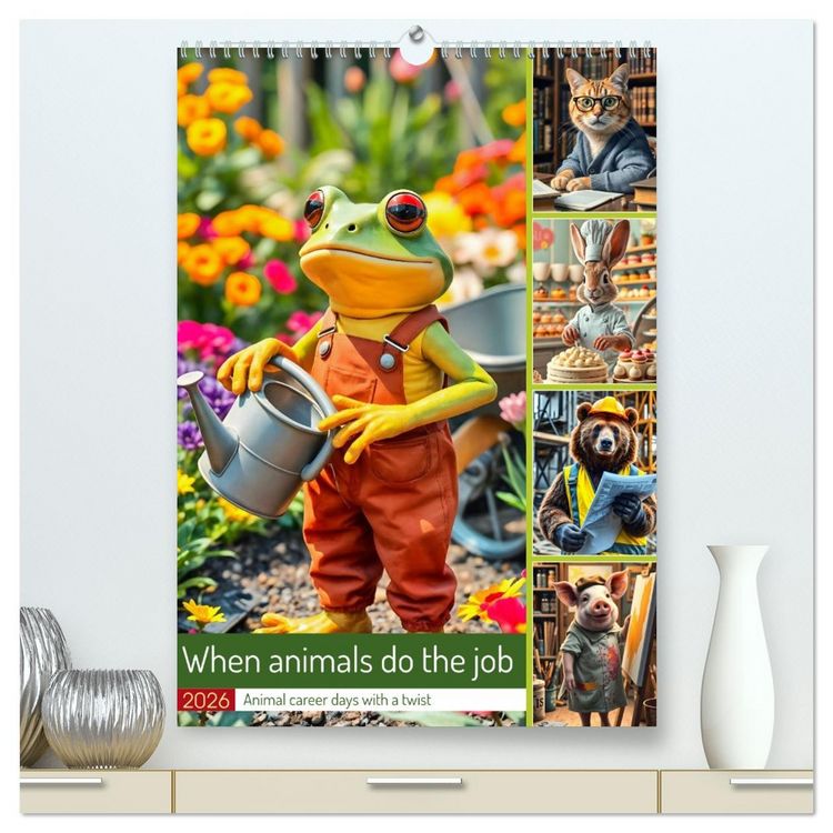 Produktbild: When animals do the job - Animal career days with a twist (High Quality Premium Wall Calendar 2026 DIN A2 portrait),CALVENDO 12 Month Wall Calendar