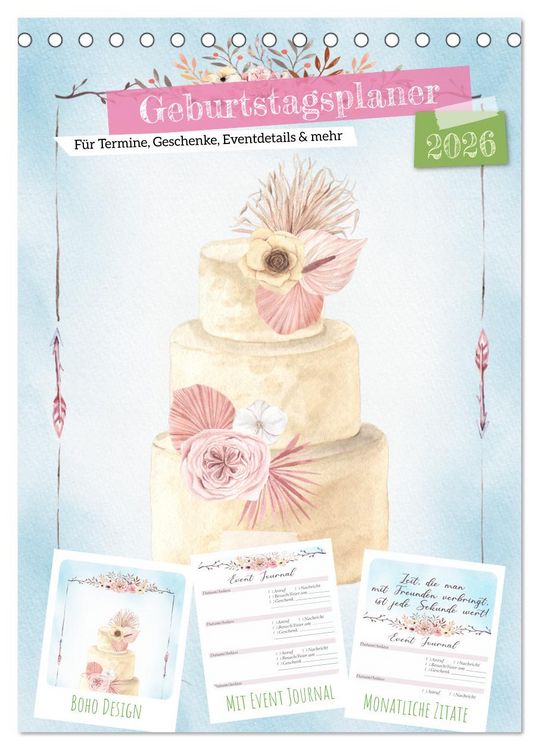 Produktbild: Geburtstagsplaner Boho Blau - F&uuml;r Termine, Geschenke, Eventdetails & mehr (Tischkalender 2026 DIN A5 hoch), CALVENDO Monatskalender