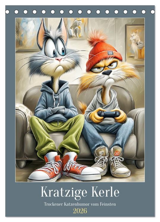 Produktbild: Kratzige Kerle. Trockener Katzenhumor vom Feinsten (Tischkalender 2026 DIN A5 hoch), CALVENDO Monatskalender