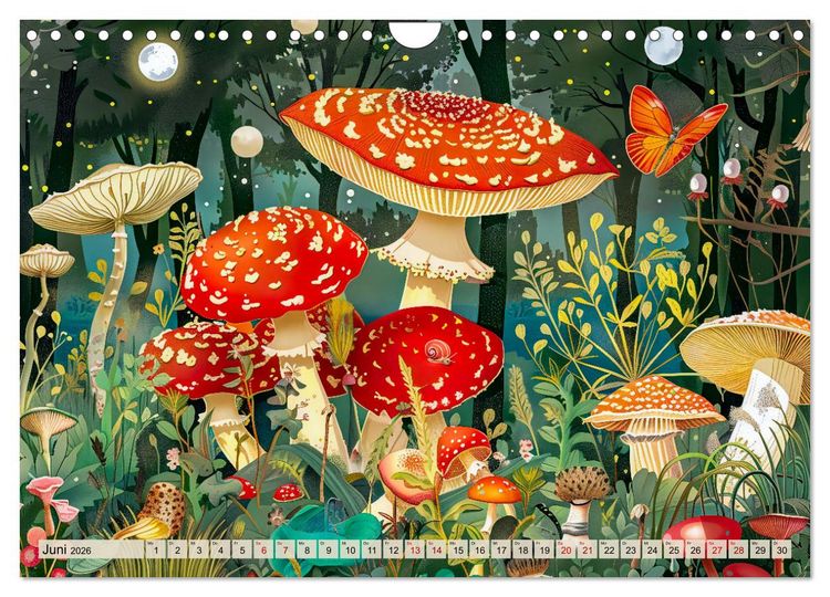 Produktbild: Zauberwelt der Pilze - Fantasievolle Pilze im verwunschenen Wald (Wandkalender 2026 DIN A4 quer), CALVENDO Monatskalender