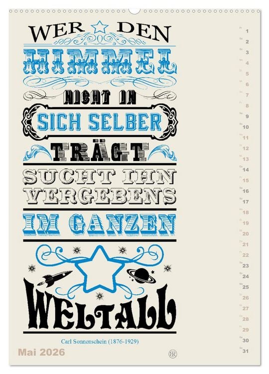 Produktbild: Die sch&ouml;nsten Lebensweisheiten Typo - Kalender (hochwertiger Premium Wandkalender 2026 DIN A2 hoch), Kunstdruck in Hochglanz