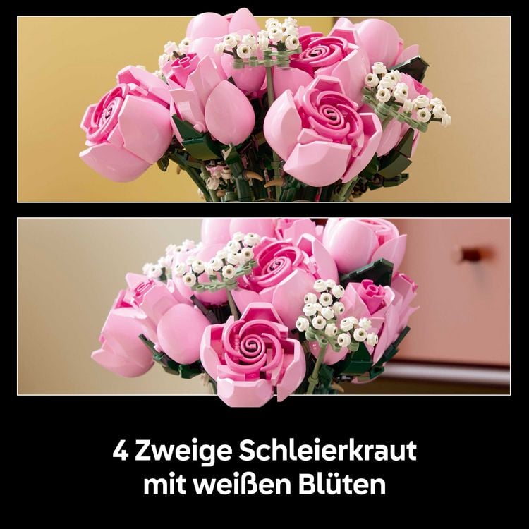 Produktbild: LEGO Botanicals 10374 Rosa Rosenstrau&szlig;, Kunstblumen f&uuml;r Erwachsene