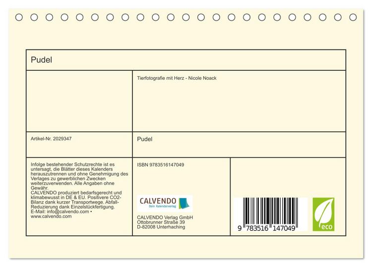 Produktbild: Pudel (Tischkalender 2026 DIN A5 quer), CALVENDO Monatskalender