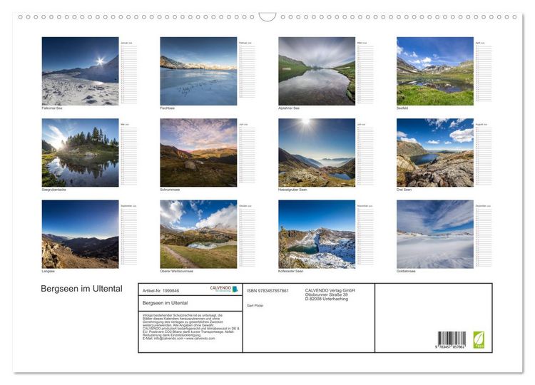 Produktbild: Bergseen im Ultental (Wandkalender 2026 DIN A2 quer), CALVENDO Monatskalender