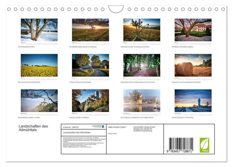 Produktbild: Landschaften des Altm&uuml;hltals (Wandkalender 2026 DIN A4 quer), CALVENDO Monatskalender