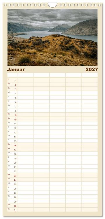 Produktbild: Familienplaner 2027 - Neuseeland - Landschaftstr&auml;ume mit 5 Spalten (Wandkalender, 21 x 45 cm) CALVENDO