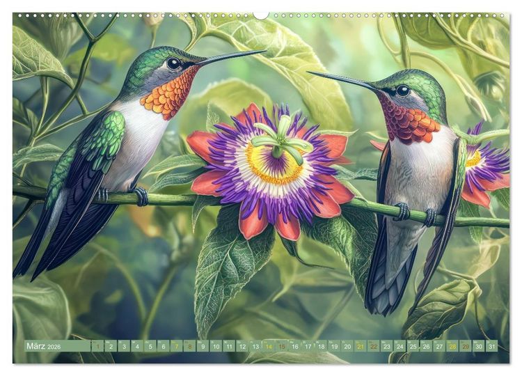 Produktbild: Kolibris - Zauberhafte Fantasiewerke (hochwertiger Premium Wandkalender 2026 DIN A2 quer), Kunstdruck in Hochglanz