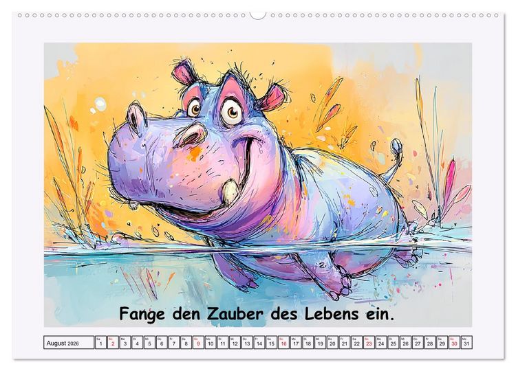 Produktbild: S&uuml;&szlig;e Flusspferde. Hippopotamus Weisheiten zum Schmunzeln (Wandkalender 2026 DIN A2 quer), CALVENDO Monatskalender