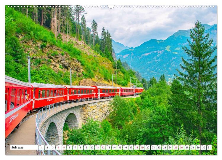 Produktbild: Rh&auml;tische Bahn - Fahrt durch die B&uuml;ndner Alpen (Wandkalender 2026 DIN A2 quer), CALVENDO Monatskalender