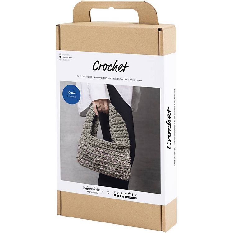 Produktbild: Creativ Company DIY Sets Stricken & H&auml;keln Kreativ Set H&auml;keln, Olivgr&uuml;n, , Grob geh&auml;kelte Tasche, Kreativ Box