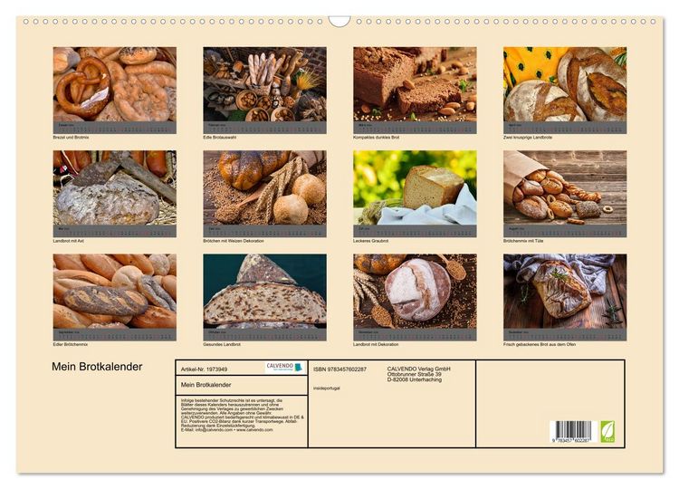 Produktbild: Mein Brotkalender (Wandkalender 2026 DIN A2 quer), CALVENDO Monatskalender