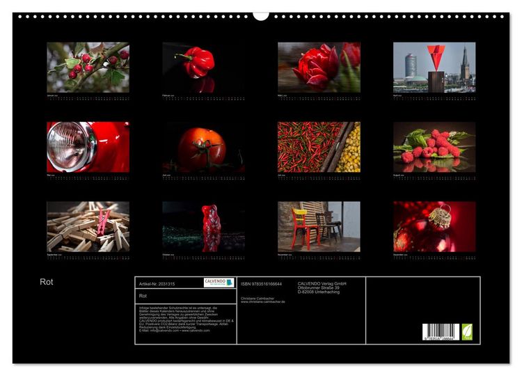 Produktbild: Rot (Wandkalender 2026 DIN A2 quer), CALVENDO Monatskalender