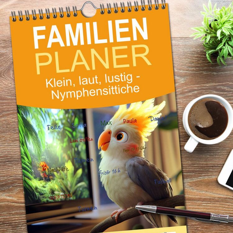 Produktbild: Familienplaner 2026 - Klein, laut, lustig - Nymphensittiche mit 5 Spalten (Wandkalender, 21 x 45 cm) CALVENDO