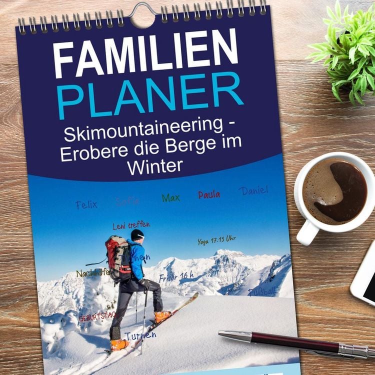 Produktbild: Familienplaner 2026 - Skimountaineering - Erobere die Berge im Winter mit 5 Spalten (Wandkalender, 21 x 45 cm) CALVENDO