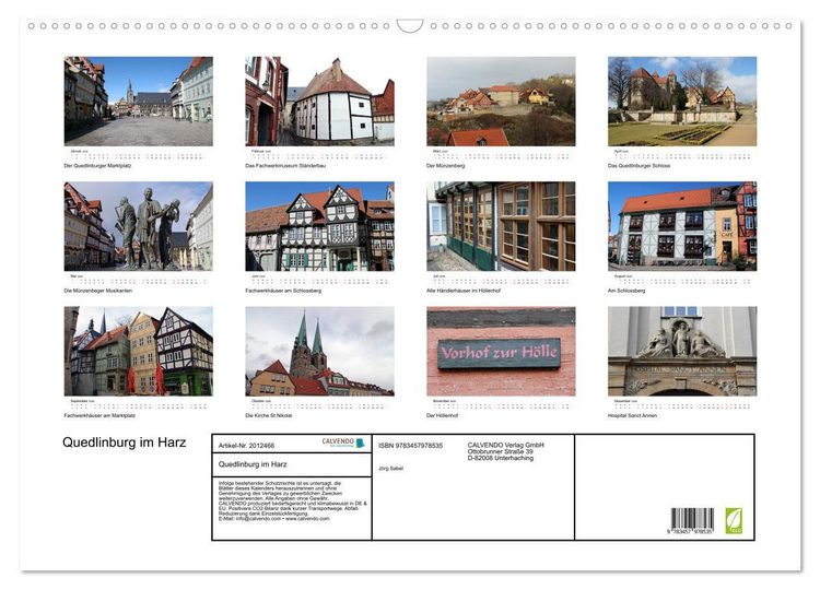 Produktbild: Quedlinburg im Harz (Wandkalender 2026 DIN A2 quer), CALVENDO Monatskalender