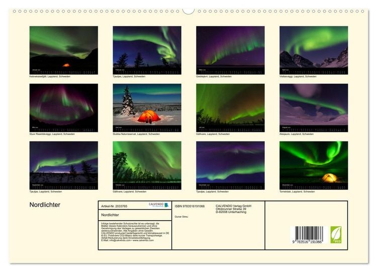 Produktbild: Nordlichter (hochwertiger Premium Wandkalender 2026 DIN A2 quer), Kunstdruck in Hochglanz