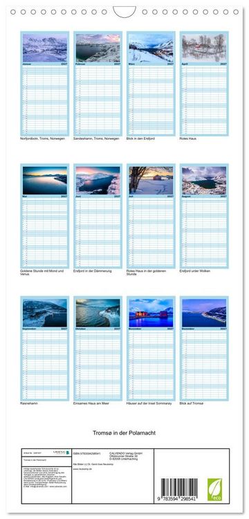 Produktbild: Familienplaner 2027 - Troms&oslash; in der Polarnacht mit 5 Spalten (Wandkalender, 21 x 45 cm) CALVENDO