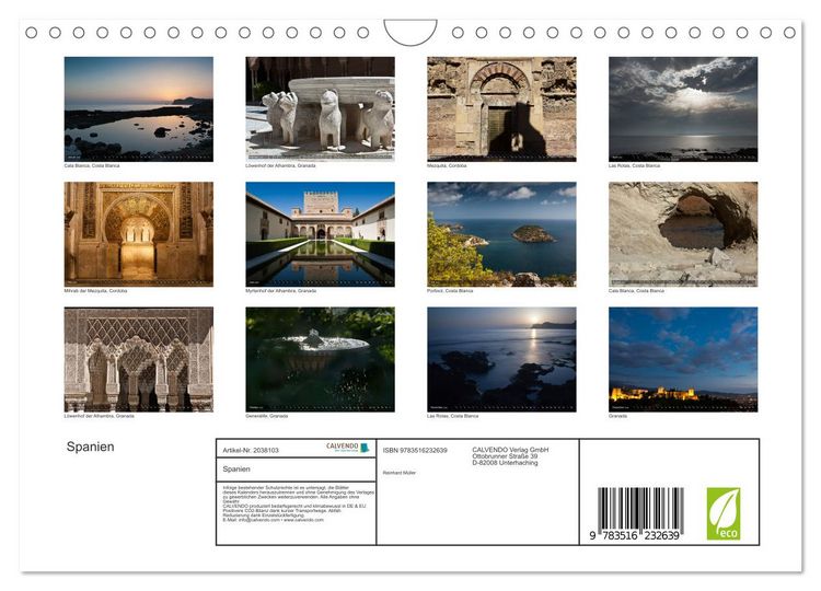 Produktbild: Spanien (Wandkalender 2026 DIN A4 quer), CALVENDO Monatskalender