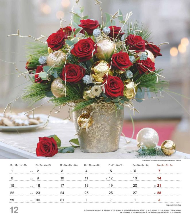 Produktbild: Alpha Edition - Der Duft der Rosen 2025 Bildkalender, 30,x34cm, Kalender mit sch&ouml;nen Bildmotiven f&uuml;r jeden Monat, Monats&uuml;bersicht, Feiertage DE/AT/CH und internationales Kalendarium