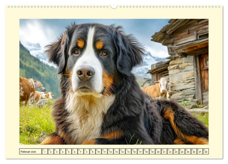 Produktbild: Berner Sennenhund. Sanfte Seelen zwischen Alpengl&uuml;ck und Abenteuerlust (hochwertiger Premium Wandkalender 2026 DIN A2 quer), Kunstdruck in Hochglanz