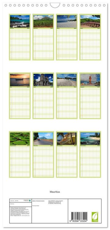 Produktbild: Familienplaner 2027 - Mauritius mit 5 Spalten (Wandkalender, 21 x 45 cm) CALVENDO