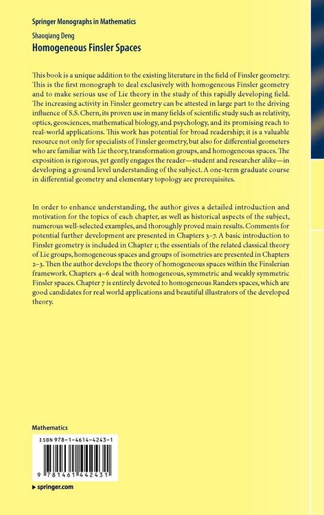 Produktbild: Homogeneous Finsler Spaces