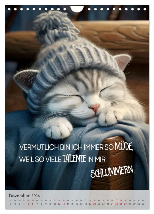Produktbild: COOLE KATZEN Spr&uuml;cheklopfer (Wandkalender 2026 DIN A4 hoch), CALVENDO Monatskalender